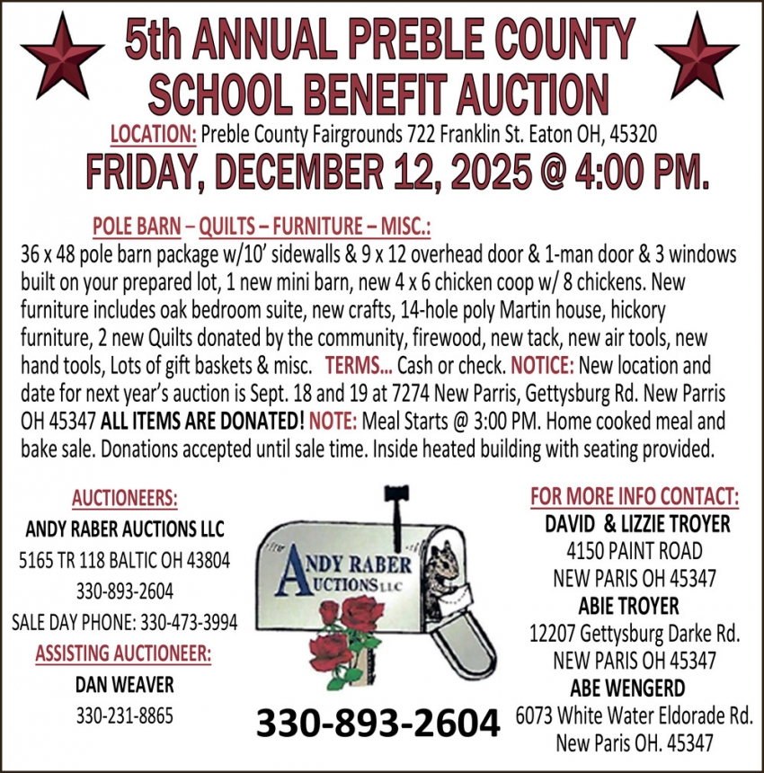 5th Annual Preble County School Benefit Auction