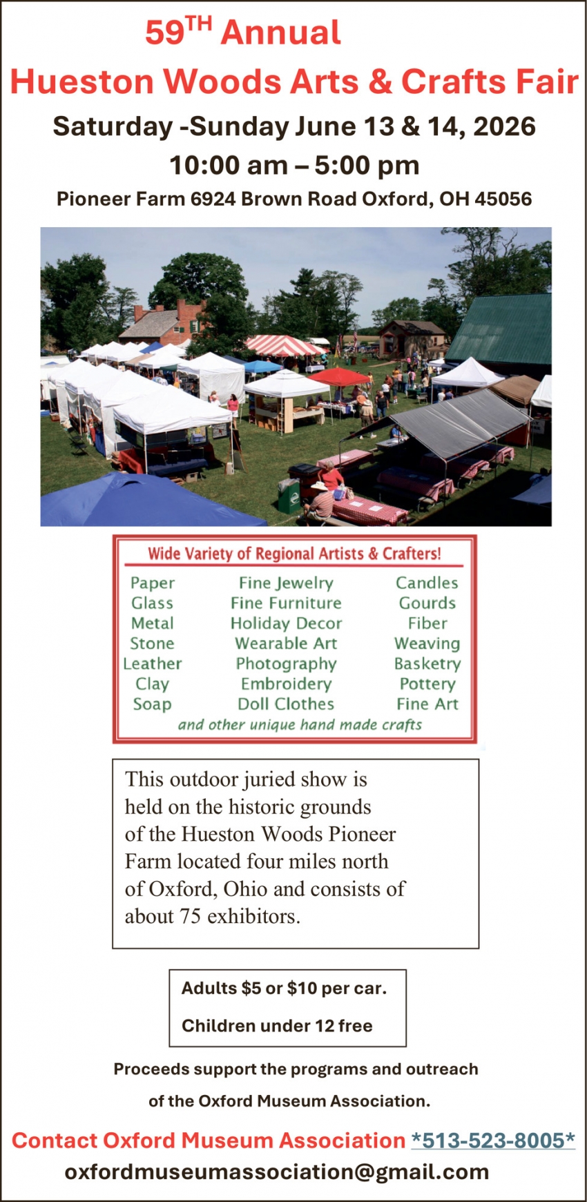 59th Annual Hueston Woods Arts & Crafts Fair (June 13 & 14, 2026)