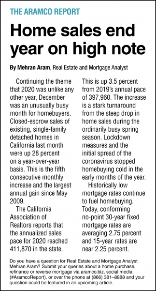 Home Sales End Year On High Note