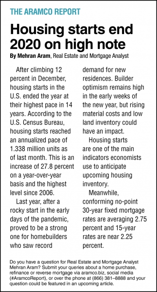 Housing Starts End 2020 On High Note