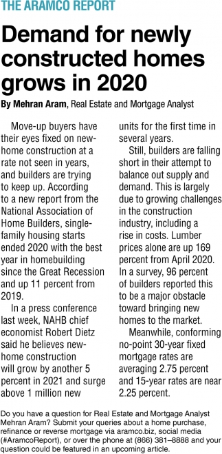 Demand for Newly Constructed Homes Grows in 2020