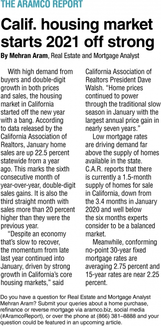 Calif. Housing Market Starts 2021 Off Strong