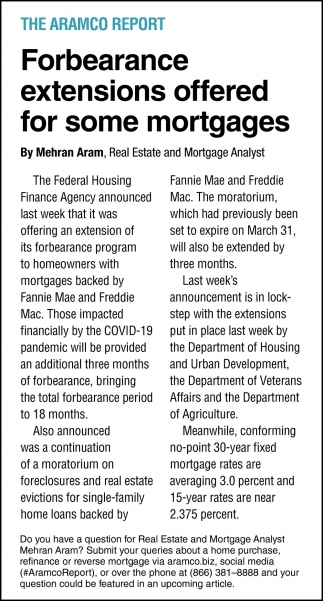 Forbearance extensions offered for some mortgages