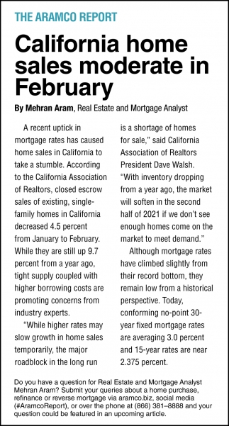 California Home Sales Moderate in February