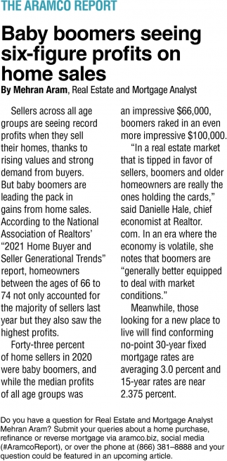 Baby Boomers Seeing Six-Figure Profits on Home Sales