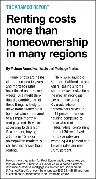 Renting Costs More Than Ownership in Many Regions