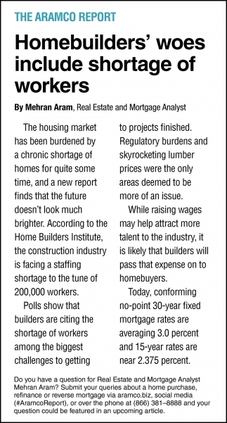Homebuilders' Woes Include Shortage of Workers