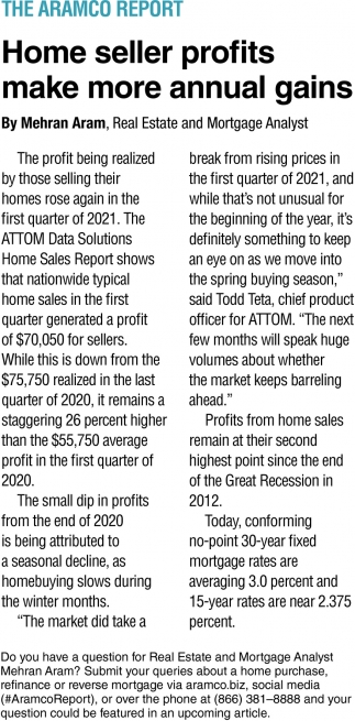 Home Seller Profits Make More Annual Gains