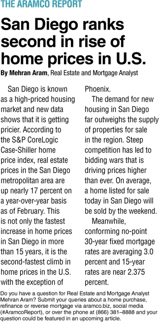 San Diego Ranks Second In Rise Of Home Prices In U.S.