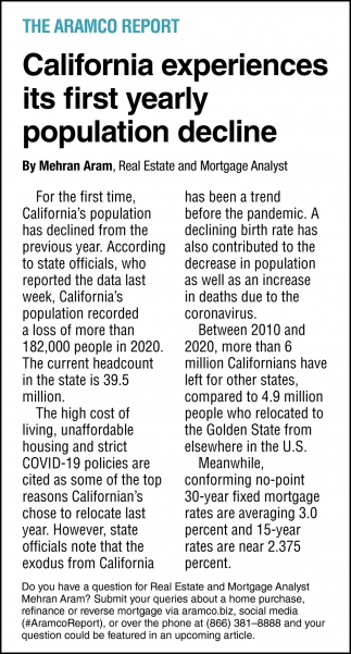 California Experiences Its First Yearly Population Decline