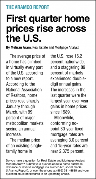 First Quarter Home Prices Rise Across The U.S.