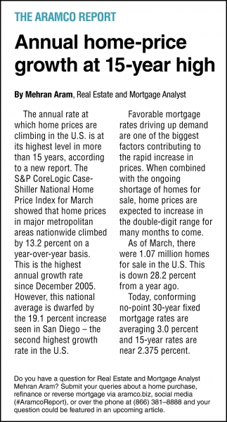 Annual Home-Price Growth at 15 Year High