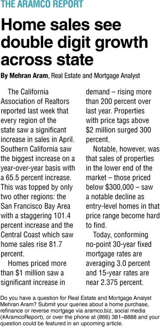 Home Sales See Double Digit Growth Across State