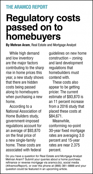 Regulatory Costs Passed On To Homebuyers