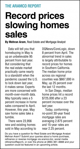 Record Prices Slowing Home Sales