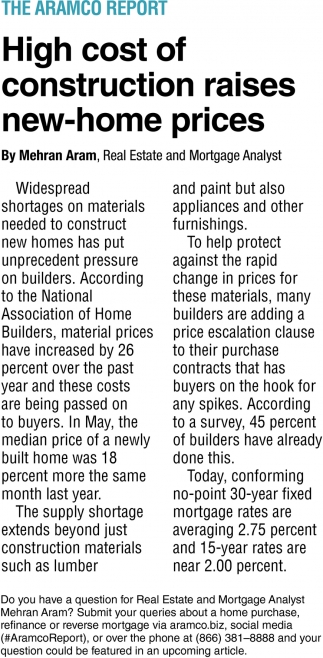 High Cost Of Construction Raises New-Homes Prices