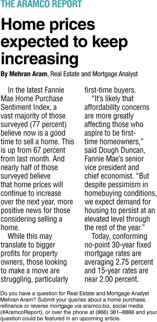 Home prices Expected To keep Increasing