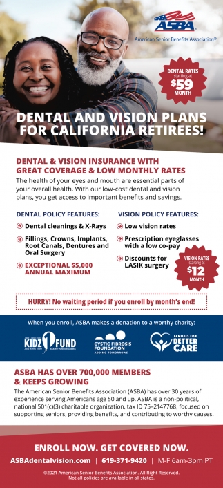 Dental and Vision Plans for California Retirees!