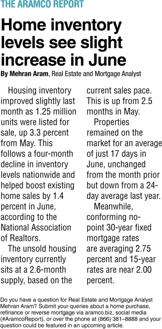 Home Inventory Levels See Slight Increase In June