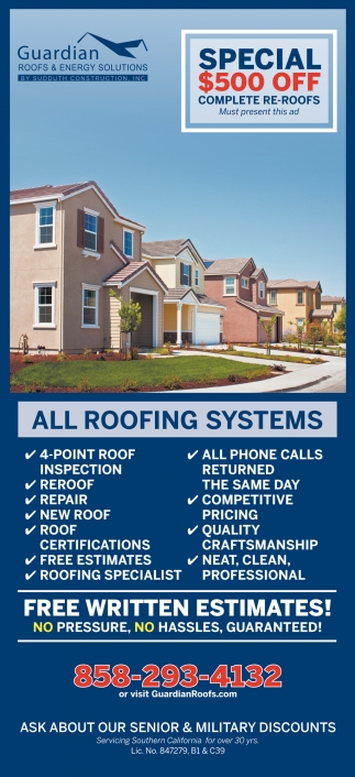 Special $500 OFF Complete RE-ROOFS