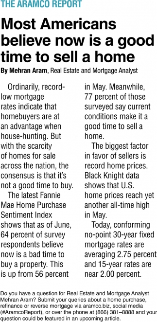 Most Americans Belive Now Is a Good Time To Sell a Home