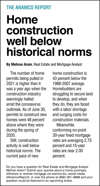 Home Construction Well Below Historical Norms