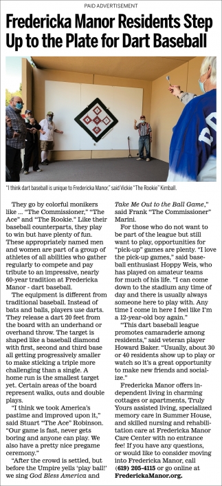 Fredericka Manor Residents Step Up to the Plate for Dart Baseball