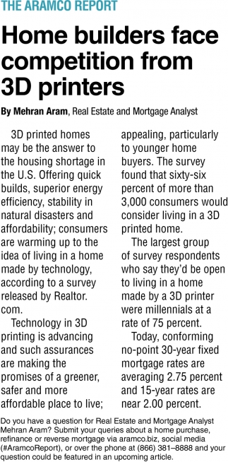 Home Builders Face Competition From 3D Printers