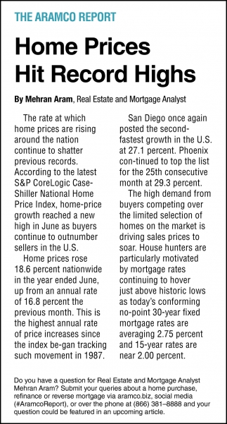 Home Prices Hit Record Highs