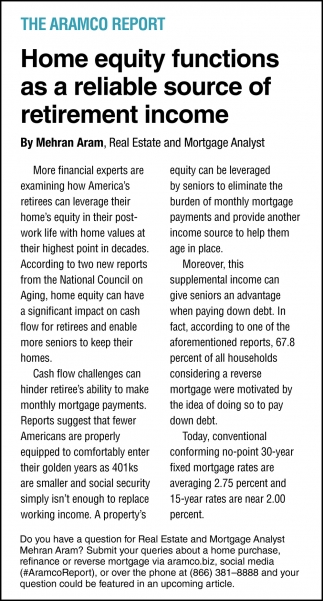 Home Equity functions As a Reliable Source of Retirement Income