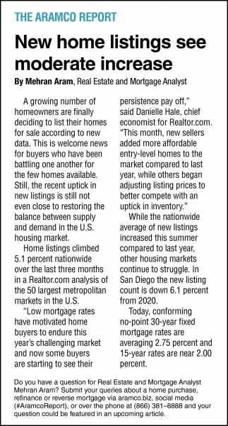 New Home Listings See Moderate Increase