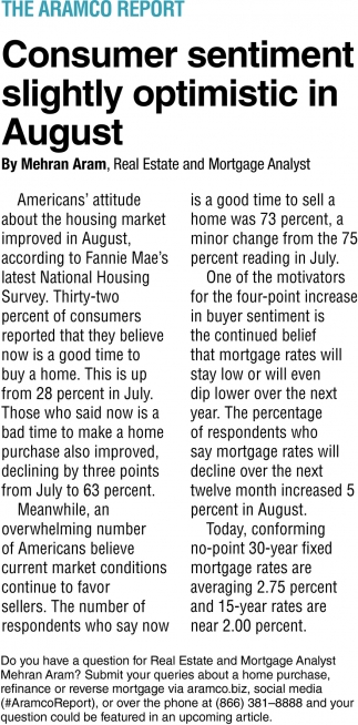 Consumer Sentiment Slightly Optimistic in August