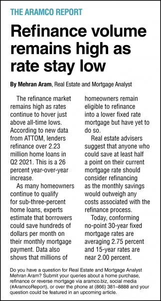 Refinance Volume Remains High as Rate Stay Low