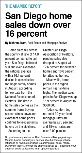 San Diego Home Sales Down Over 16 Percent