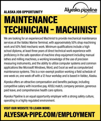 Maintenance Technician - Machinist