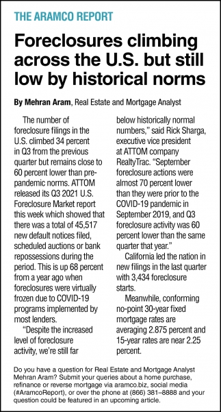 Foreclosures Climbing Across The U.S But Still Low By Historial Norms