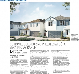 50 Homes Sold During Presales at Côta Vera In Otay Ranch