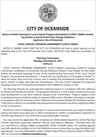 Notice Of Public Hearing for Local Coastal Program