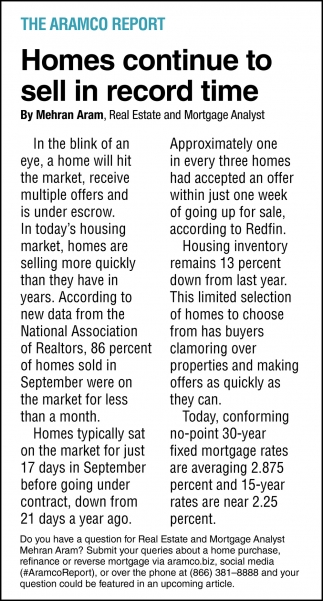 Homes Continue To Sell In Record Time