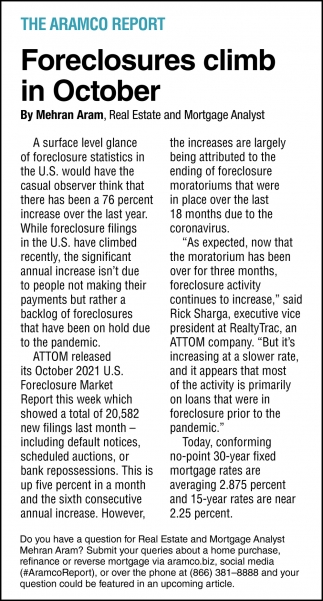 Foreclosures Climb In October
