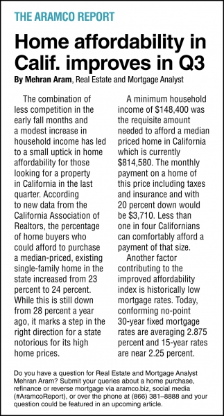 Home Affordability In Calif. Improves In Q3