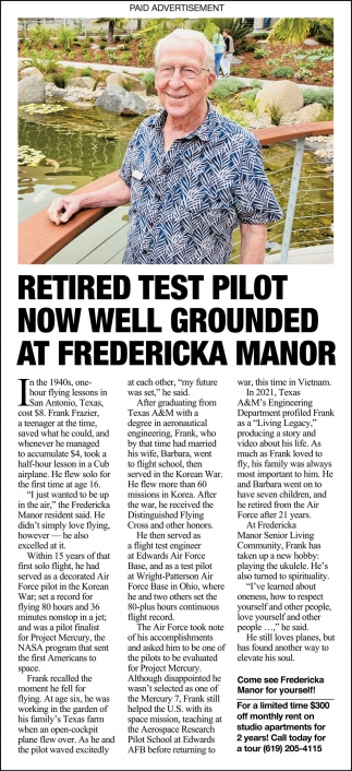 Retired Test Pilot Now Well Grounded At Fredericka Manor 