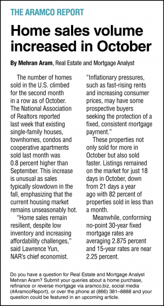 Home Sales Volume Increased In October