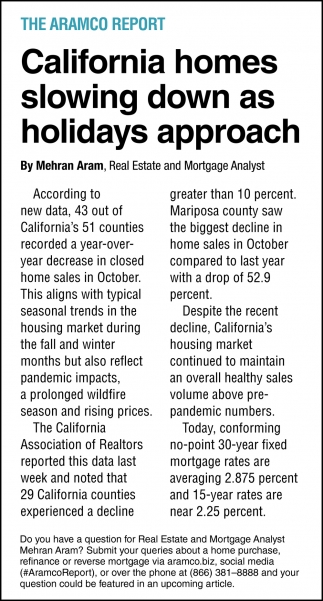California Homes Slowing Down As Holidays Approach
