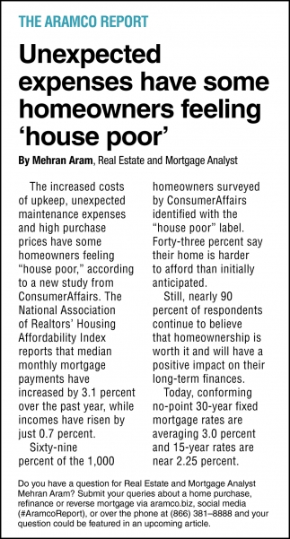 Unexpected Expenses Have Some Homeowners Feeling ''House Poor''
