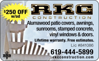 Alumawood Patio Covers, Awnings, Sunrooms, Stamped Concrete, Vinyl Windows, Doors