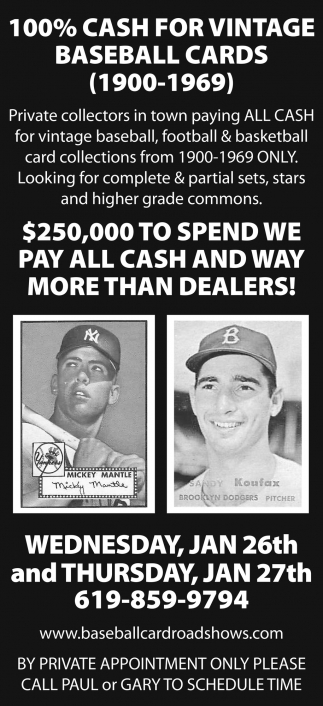100% Cash for Vintage Baseball Cards