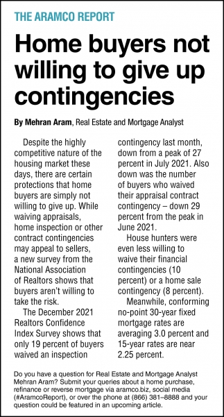Home Buyers Not Willing To Give Up Contingencies