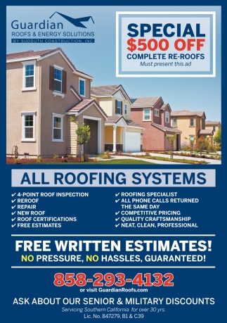 Special $500 OFF Complete Re-Roofs