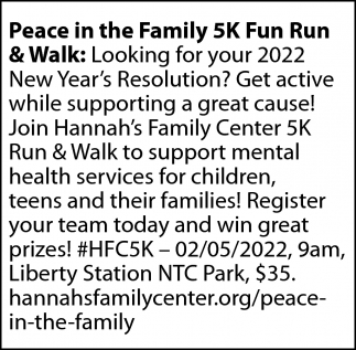 Peace In the Family 5k Fun Run & Walk